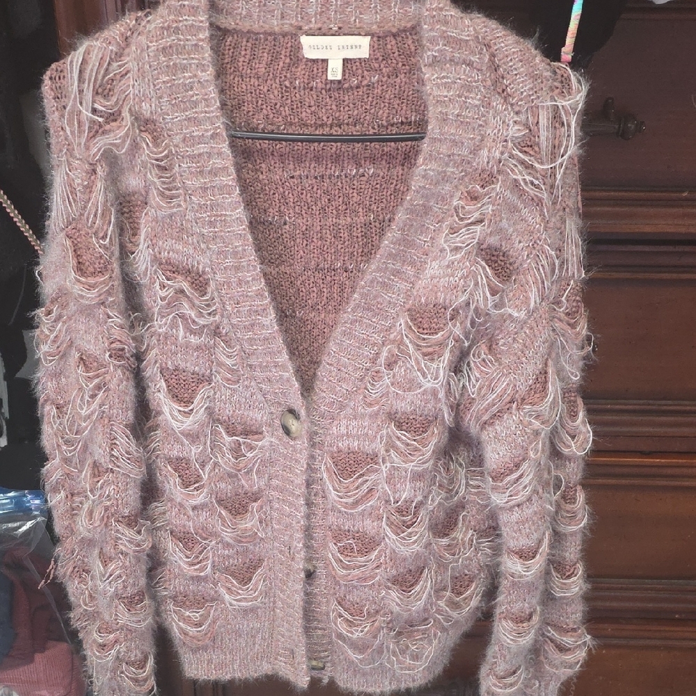 Gilded Intent Women's Frayed V-Neck Sweater - Mauve